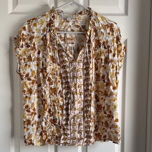 LOFT Floral Print Women's Top Cap Sleeved